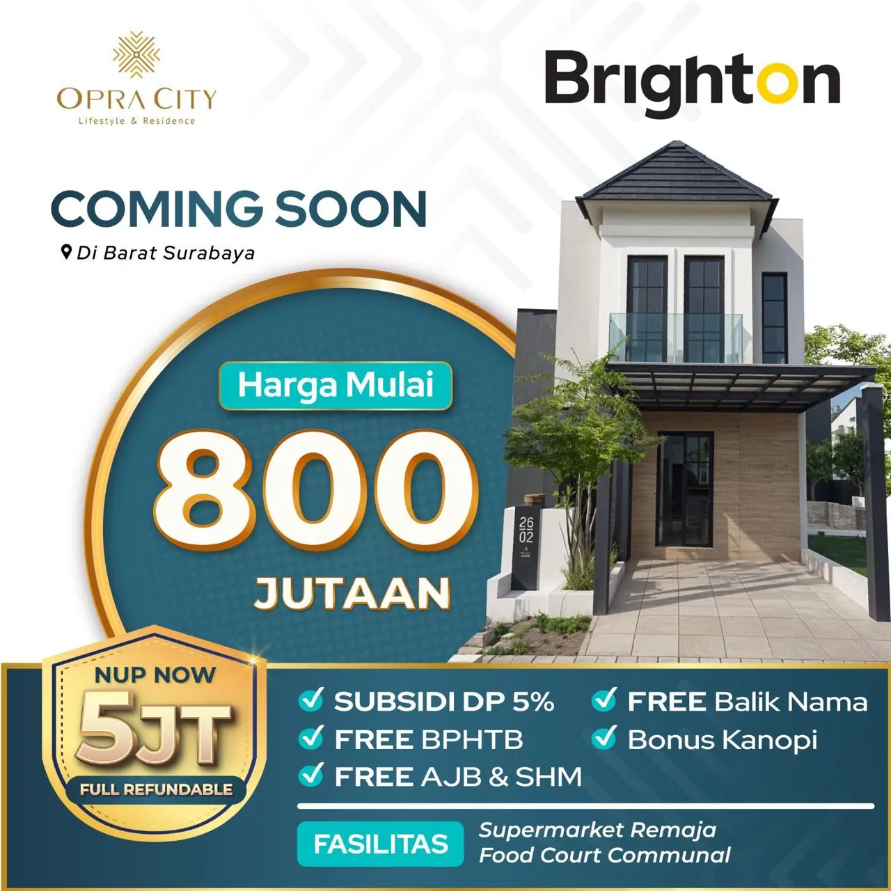 Jual Rumah di JL GUNTUNG KEPATIHAN Menganti Gresik Jawa Timur - Rumah 2 Lantai  Surabaya Barat Opra City - NUP 5 Juta - ASA INDONESIA 085235111122 - BRIGHTON REAL ESTATE