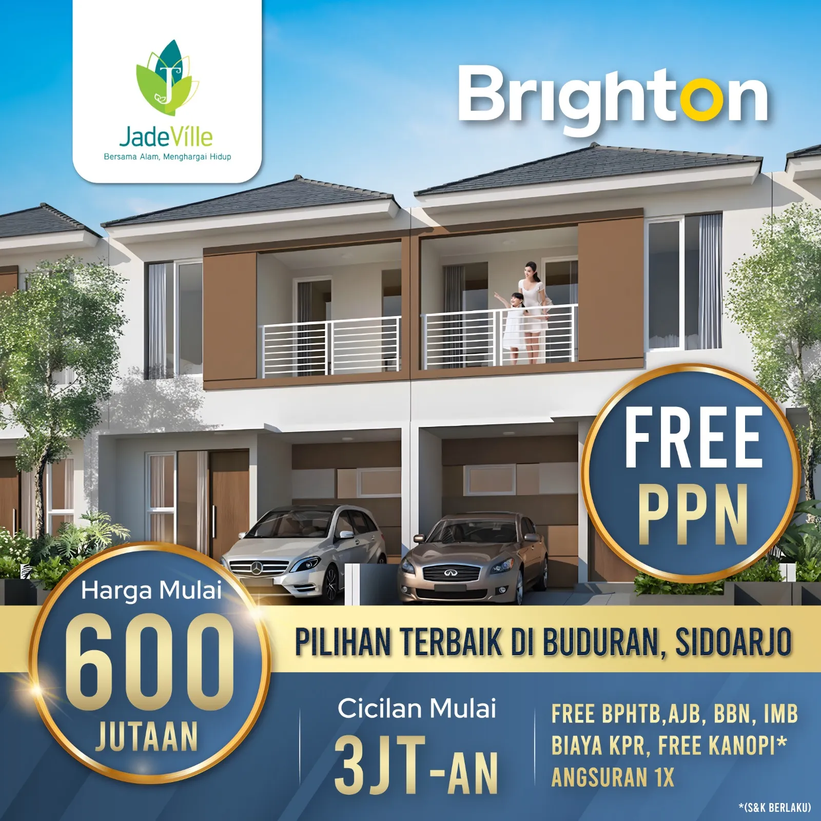 Jual Rumah di JL KESATRIAN Sidoarjo Sidoarjo Jawa Timur - Perumahan Sidoarjo Jade Ville - Tanpa DP - ASA INDONESIA 085235111122 - BRIGHTON REAL ESTATE