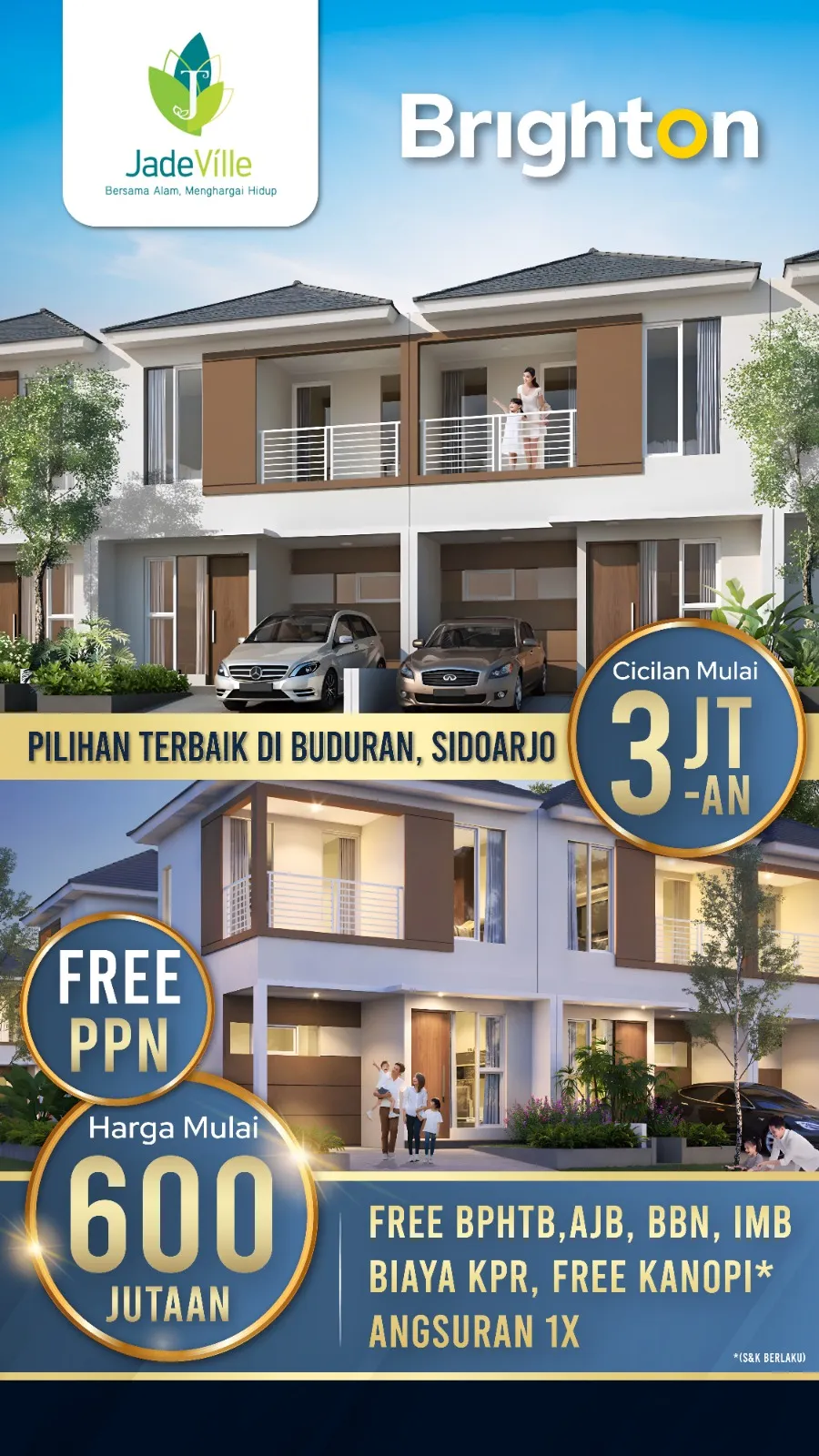 Jual Rumah di JL KESATRIAN Sidoarjo Sidoarjo Jawa Timur - Perumahan Sidoarjo Jade Ville - Tanpa DP - ASA INDONESIA 085235111122 - BRIGHTON REAL ESTATE